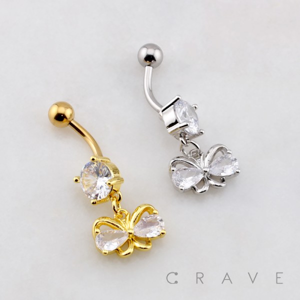 ROUND BUTTERFLY DROP BELLY BUTTON NAVEL RING 316L SURGICAL STEEL